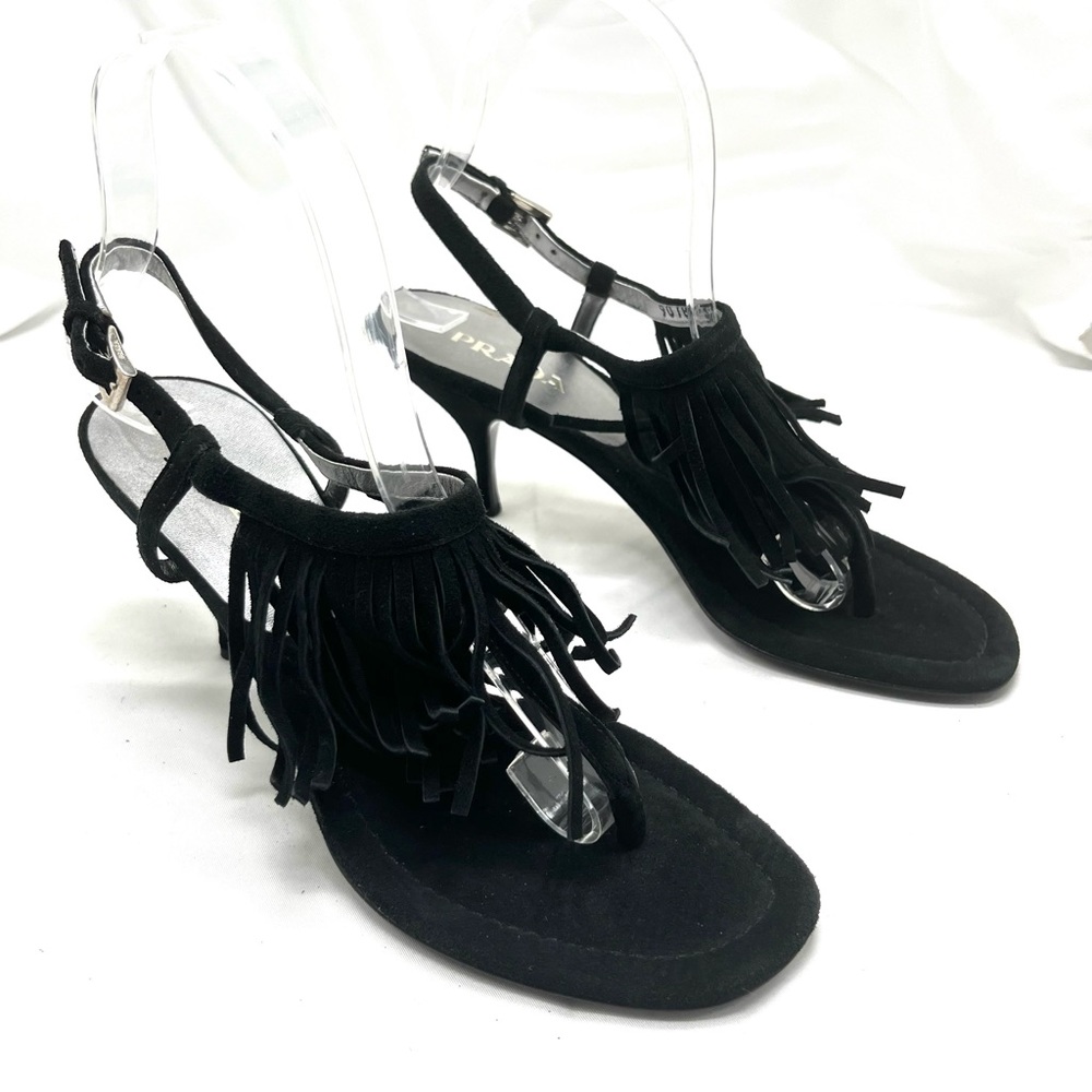 NWOT Prada Black suede fringe kitten heel size 7.5 - Picture 6 of 12